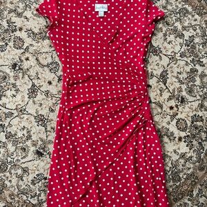 Joseph Ribkoff Size 4 Red Polka Dot Wrap Dress Summer Vacation Cinch Waist Event